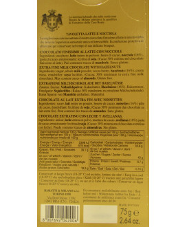 Online sales of tablets milk chocolate with hazelnuts Baratti & Milano. Shop online chocolate bars Piedmont Turin Swaps, milk wi