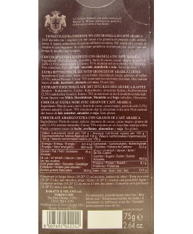 Shop online extra dark chocolate bars Baratti & Milano with coffee. Shop online chocolate bars Piedmont Turin Baratti