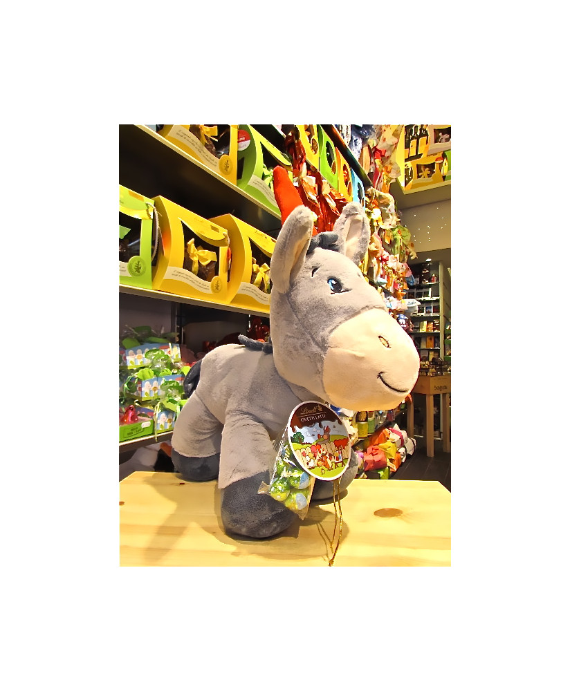 Vendita online Asino di Peluches Lindt, con ovette al latte. Shop on-line Ciuchino di peluches con ovetti di cioccolato Lindt. M