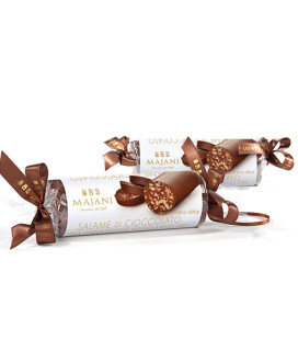 Online sales Greedy Salami Majani of Bologna in gift boxes. Shop online Gianduja Chocolate Scorza Maja