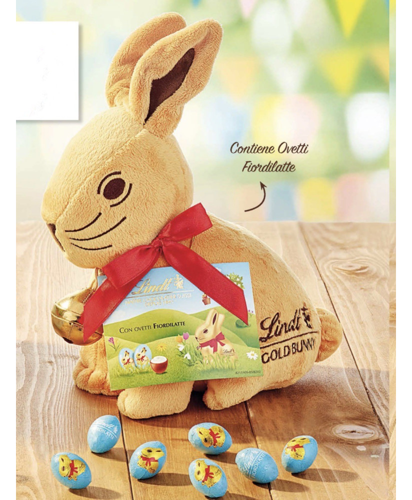 Vendita online Peluches Lindt Gold Bunny, con ovette al latte. Shop on-line Coniglietti, Bunny di peluches con ovetti di cioccol