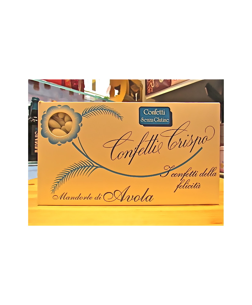 Confetti Crispo alla Mandorla, senza glutine. Vendita online confetti Crispo Mandorla di Avola. Shop on line Confetti Crispo per