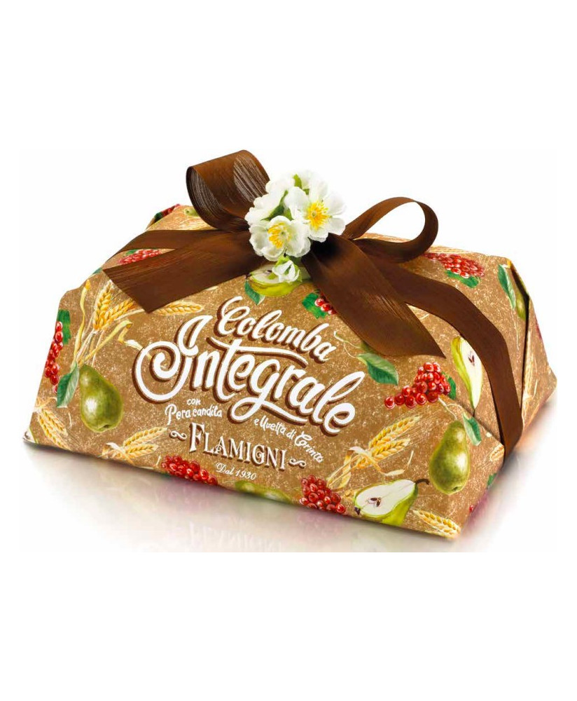 Vendita online colomba di Pasqua Flamigni impasto integrale con pera e uovetta di corinto. Shop on-line colombe artigianali