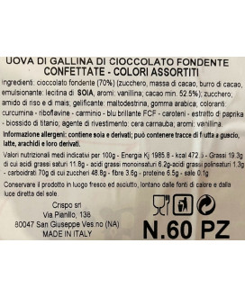 Vendita online uova di gallina confettate Crispo, ripiene di cioccolato fondente. Shop on line ovette di zucchero con uno strato