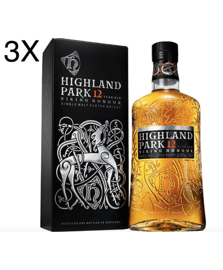 (3 BOTTIGLIE) Highland Park - 12 Anni - Viking Honour - Single Malt Scotch Whisky - 70cl