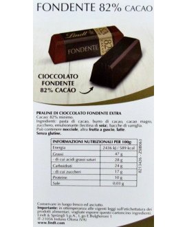 Vendita online cioccolatini Lindt fondenti assortiti con ripieno cremoso fondente e caffè alle varie percentuali di cacao. NOVIT