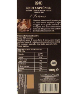 Vendita online tavolette di cioccolato Lindt & Sprüngli, L' Intenso, di cioccolato fondente amaro extra 82%. Shop on line tavole