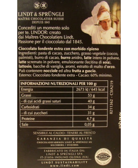 Vendita online tavolette di cioccolato Lindt & Sprüngli Lindor nero extra fondente 60% di cacao. Shop on line tavolette di ciocc