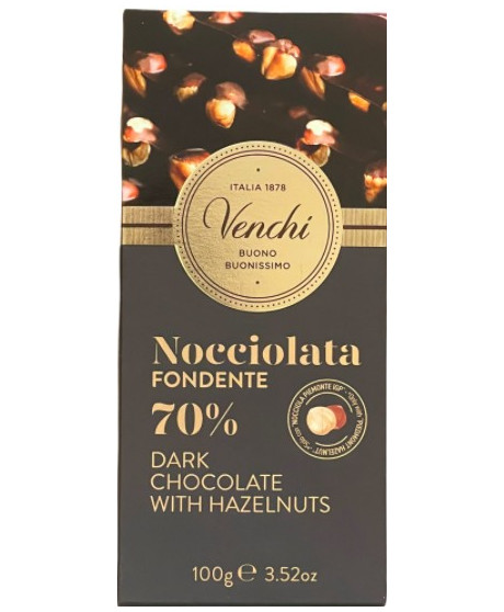 Venchi - 70% Dark Chocolate bar and Hazelnut - 100g