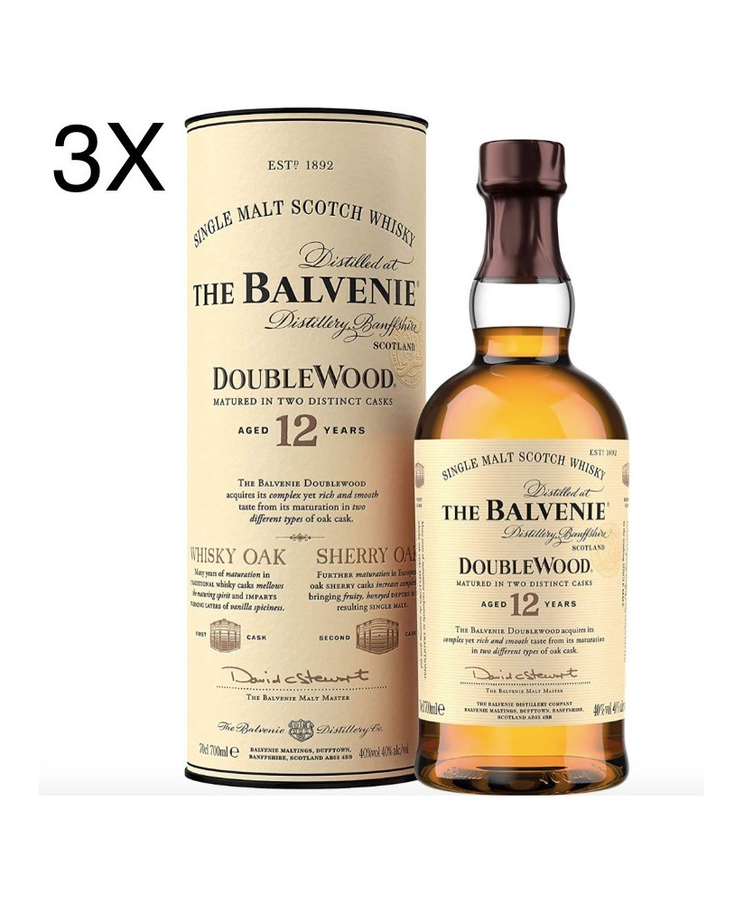 (3 BOTTIGLIE) The Balvenie - Scotland Single Malt Whisky - Doublewood -  12 anni - Astucciato - 75cl