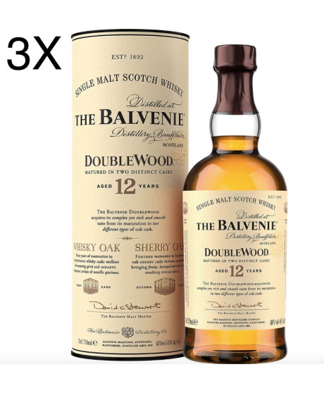 (3 BOTTIGLIE) The Balvenie - Scotland Single Malt Whisky - Doublewood -  12 anni - Astucciato - 75cl