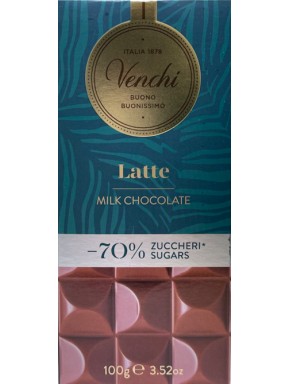 Venchi - Milk Chocolate Bar - 70% Less Sugar - 100g