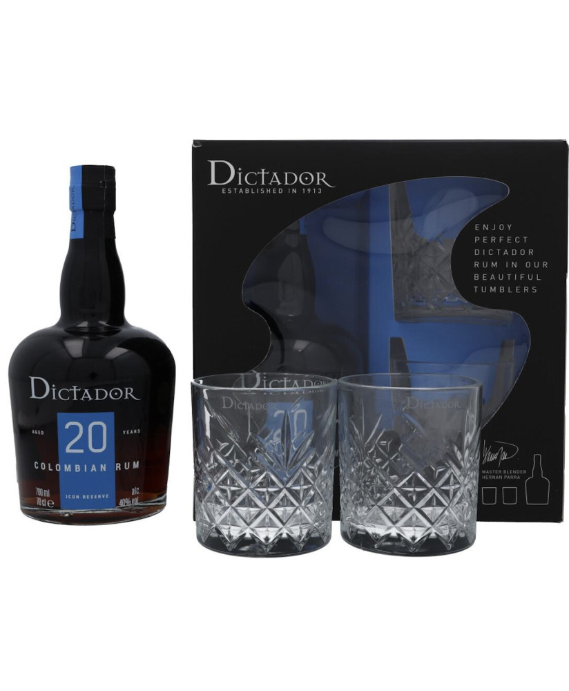 Dictador 20 anni Rum colombiano + 2 bicchieri vendita online | corso101.com