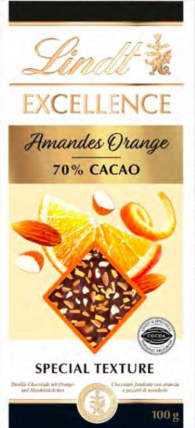 Lindt Excellence chocolate bars with caramelized almonds and