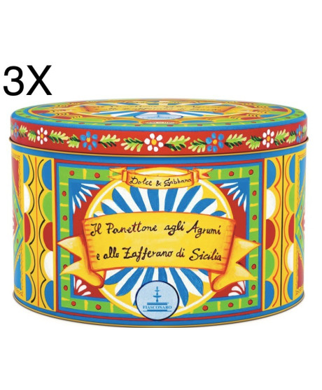 (3 PANETTONI X 1000g) Fiasconaro - Dolce & Gabbana - Panettone Candied Citrus and Saffron - Limited Edition 