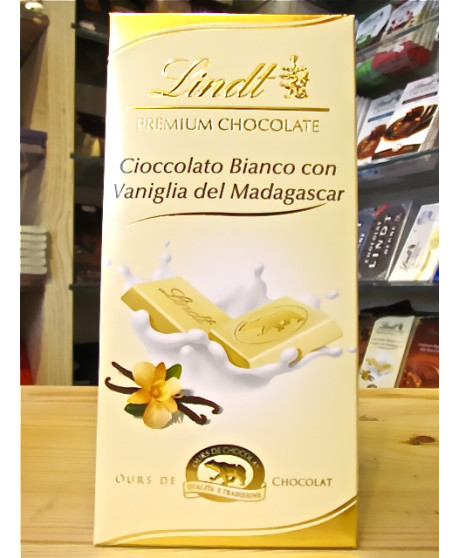 Vendita online tavolette di cioccolato Lindt & Sprüngli linea Orso di cioccolato bianco con vaniglia del Madagascar. Shop on lin