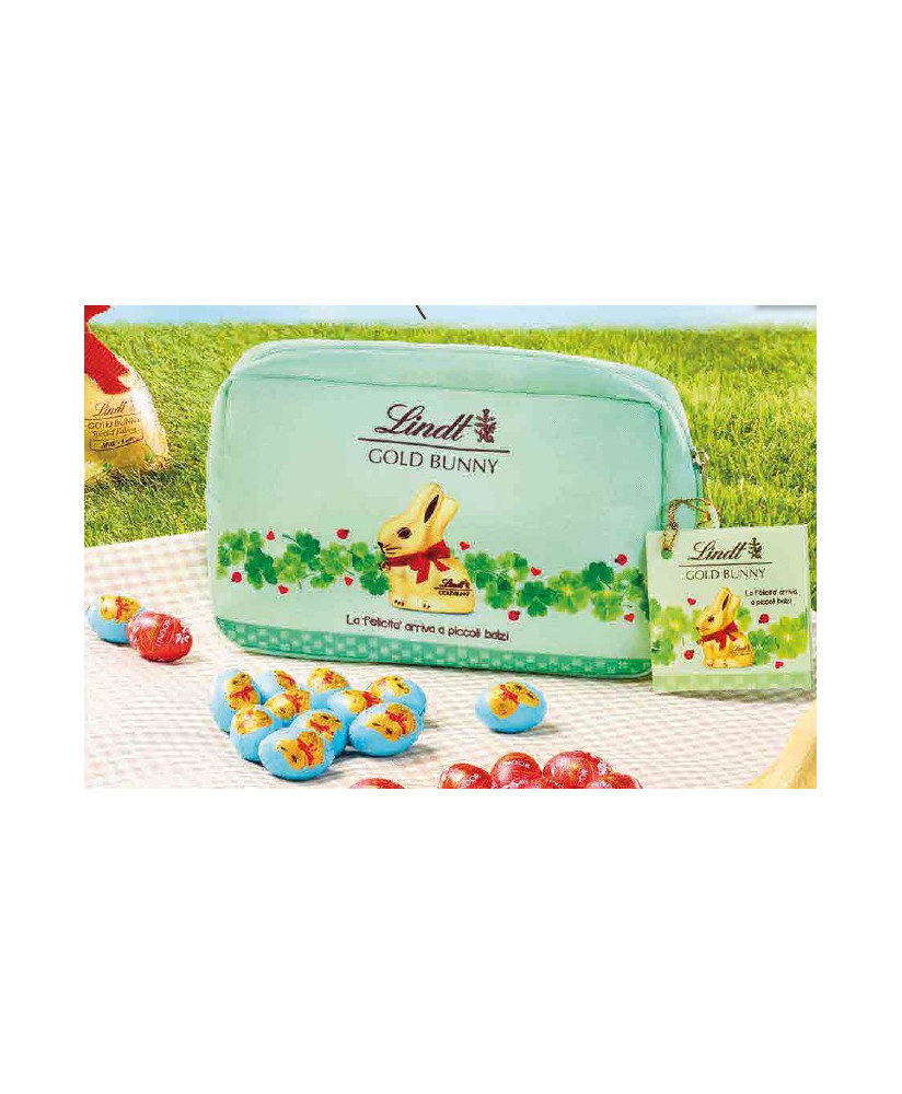 Online sales Pochette Lindt Gold Bunny, with little bunnies and eggs. Shop online Bunnies, Bunny in a gift box. Best price onli