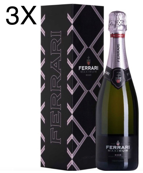 (3 BOTTLES) Ferrari - Maximum Rose' Brut - Trento DOC - Gift Box - 75cl