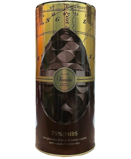 Venchi - Uovo Cuor di Cacao Montezuma Nibs 75% in cilindro - 380g Venchi - Uovo Cuor di Cacao Montezuma Nibs 75% in cilindro - 380g