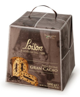 Vendita online panettoni artigianali Loison di Costabissara (Vi). Shop online panettone Gran Cacao astucciato con gocce e crema