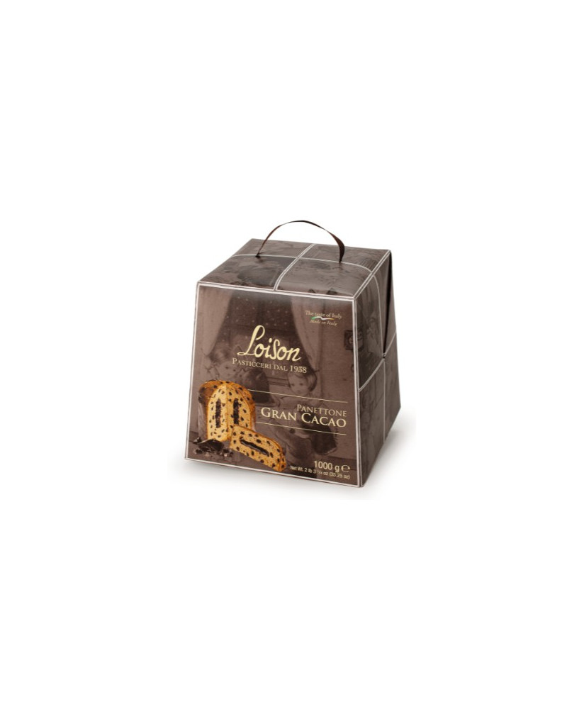 Vendita online panettoni artigianali Loison di Costabissara (Vi). Shop online panettone Gran Cacao astucciato con gocce e crema