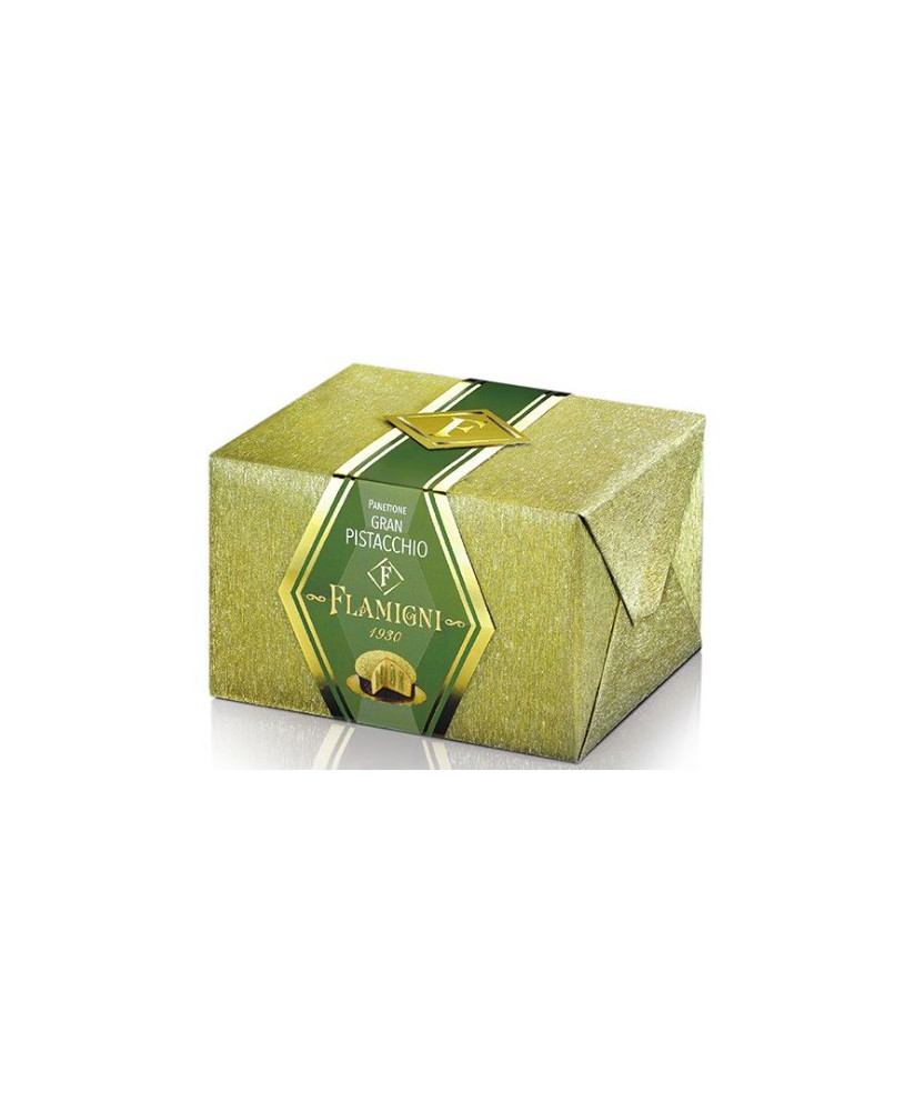 Vendita online panettone Flamigni Gran Pistacchio, ricoperto di granella di pistacchi. Shop on-line panettoni artigianali, dolce