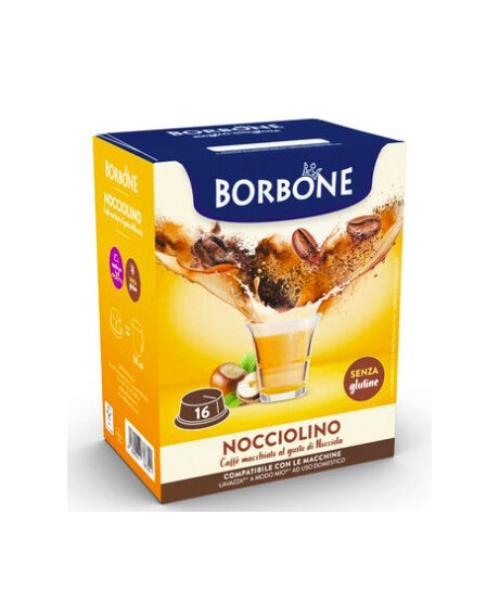 Caffè Borbone - 16 Capsules - NOCCIOLINO - Compatible with Lavazza "A Modo Mio" brand machines