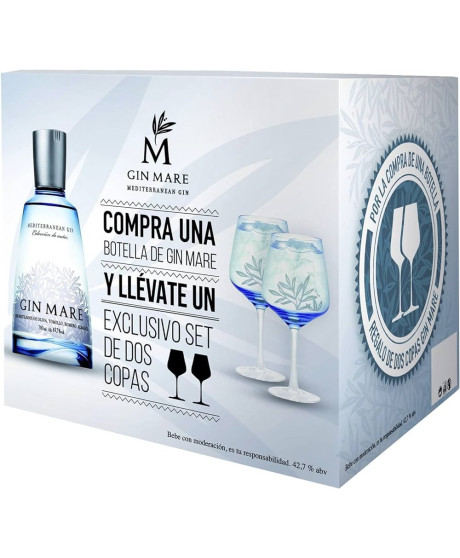 Gin Mare - Mediterranean Gin - Confezione regalo con 2 bicchieri - 70cl