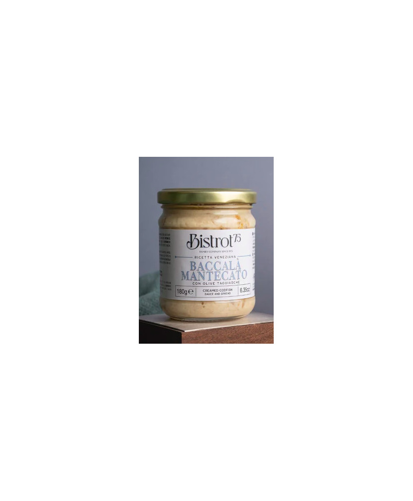 Vendita online Tartuflanghe Baccalà mantecato con olive, Baccalà con olive taggiasche tartuflanghe, Baccalà mantecato 190g.
