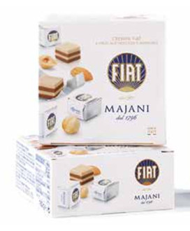 Online sales Cremini Fiat Majani of Bologna in gift boxes. Shop online Cube Fiat, Cremini layers of hazelnut and almond in gift