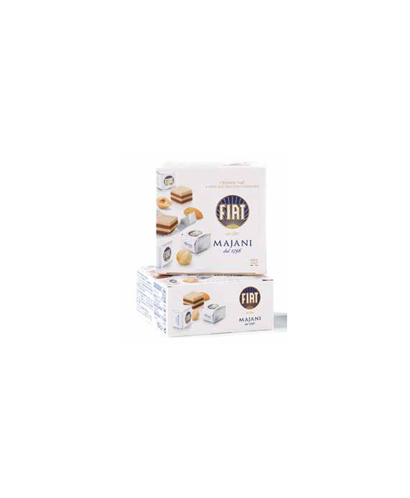 Online sales Cremini Fiat Majani of Bologna in gift boxes. Shop online Cube Fiat, Cremini layers of hazelnut and almond in gift
