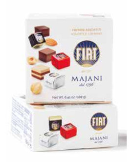 Vendita online Cremini Fiat Majani di Bologna in Scatole da regalo. Shop on line Cubo Fiat, Cremini a strati di nocciola e mando