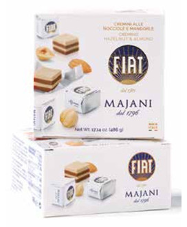Online sales Cremini Fiat Majani of Bologna in gift boxes. Shop online Cube Fiat, Cremini layers of hazelnut and almond in gift