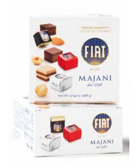 Online sales Cremini Fiat Majani of Bologna in gift boxes. Shop online Cube Fiat, Cremini layers of hazelnut and almond in gift