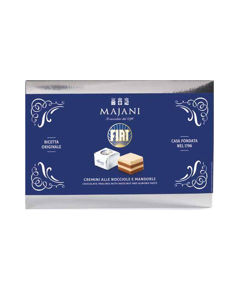 Online sales Cremini Fiat Majani of Bologna in gift boxes. Shop online Cube Fiat, Cremini layers of hazelnut and almond in gift