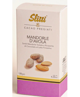 Online sales box Dragées Slitti. Shop online with gift boxes Dragées assorted craft Avola Almonds, covered of milk chocolate. Be