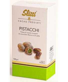 Buy online sales dragees Slitti, Italian Bronte pistachios covered in white chocolate and milk. Shop online and prices