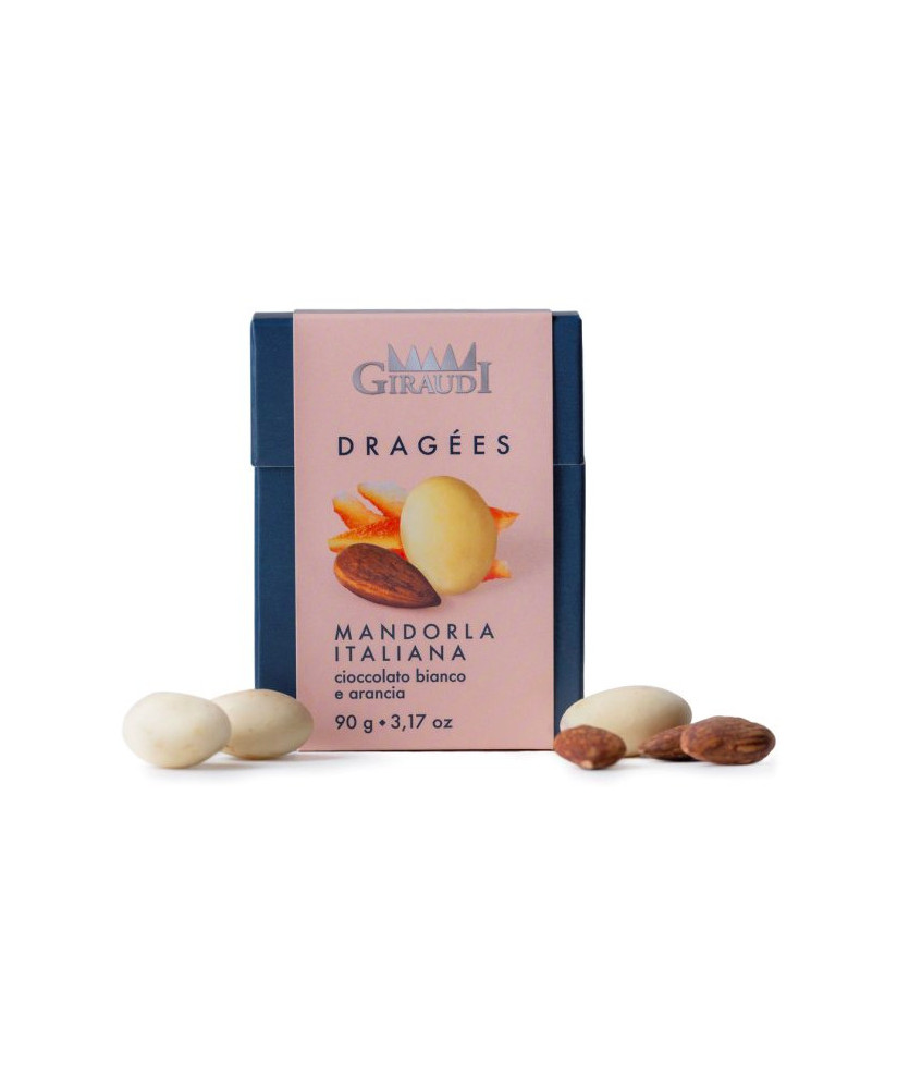 Giraudi - Dragees – Mandorle ricoperte di cioccolato bianco e arancia - 90g
