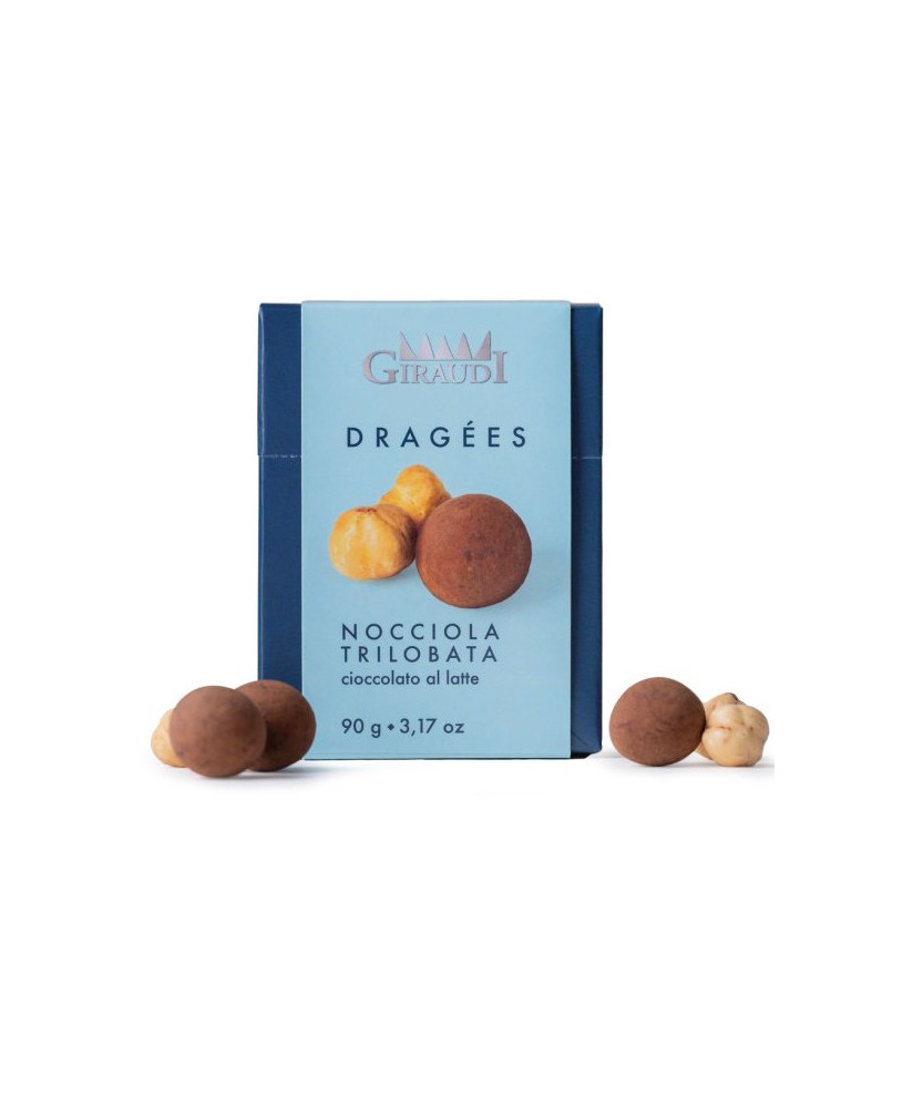 Giraudi - Dragees – Nocciole Tonde Gentili Trilobate ricoperte di cioccolato al latte - 90g