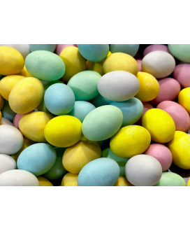 Online shop Eggs italian Sugared eggs stuffed with hazelnut Buratti of pastel colors. Shop Ovette pelleted