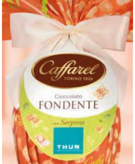 Vendita online Uova Thun Caffarel fondenti. Shop on line uovo di Pasqua fondente Caffarel per adulti con originali sorprese firm