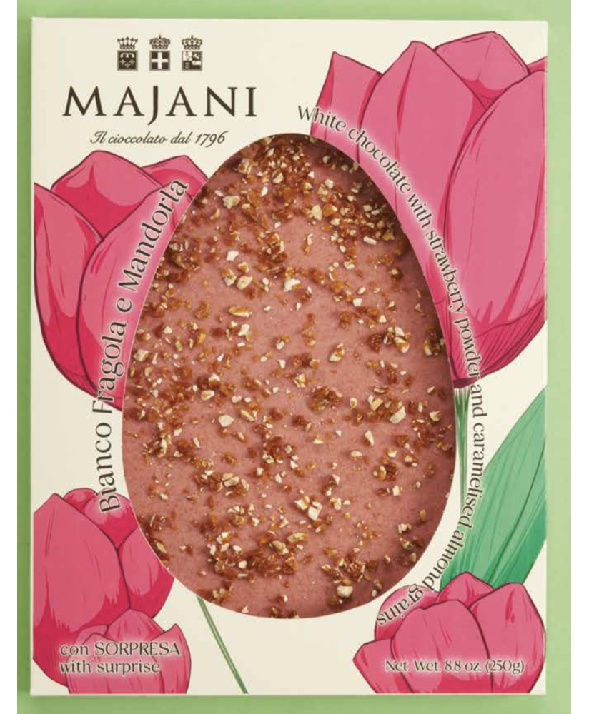 Vendita online uova di Pasqua Majani di cioccolato bianco con amarene. Shop on line Uovo di Pasqua con amarene