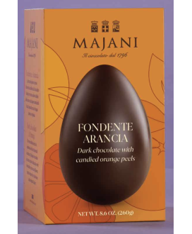 Vendita online uova di Pasqua Majani di cioccolato fondente extra con scorze di arancia candite. Shop on line Uovo di Pasqua fon