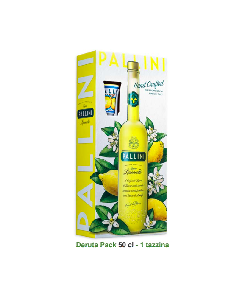 Limoncello di amalfi con bicchierino decorata Deruta Pallini