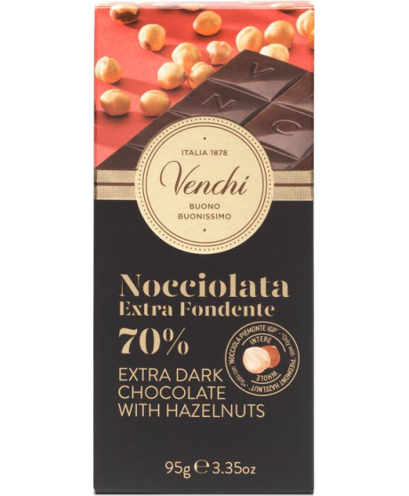 Venchi - Dark Chocolate bar 70% cocoa and Hazelnut price | corso101 Venchi - Dark Chocolate bar 70% cocoa and Hazelnut price | corso101