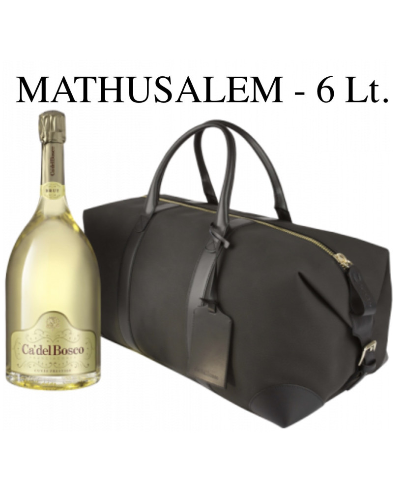 Vendita online Cà del Bosco Jeroboam confezionato in borsone di pelle, shop Franciacorta Brut del Bresciano, Erbusco.