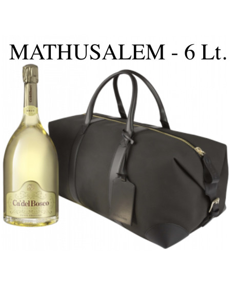 Vendita online Cà del Bosco Jeroboam confezionato in borsone di pelle, shop Franciacorta Brut del Bresciano, Erbusco.