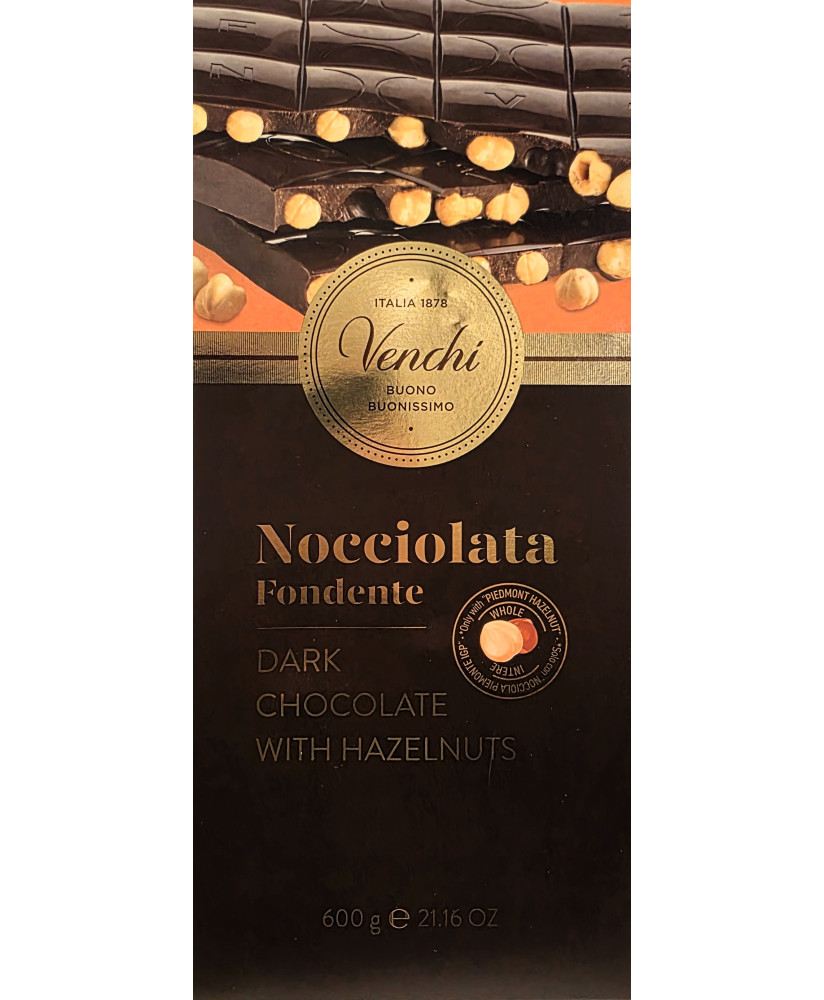 Vendita online tavolette di cioccolato Venchi Grandi da 600 g. fondente extra 60% di cacao con nocciole piemonte intere. Shop on