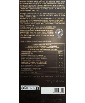 Vendita online tavolette di cioccolato Venchi Grandi da 600 g. fondente extra 60% di cacao con nocciole piemonte intere. Shop on