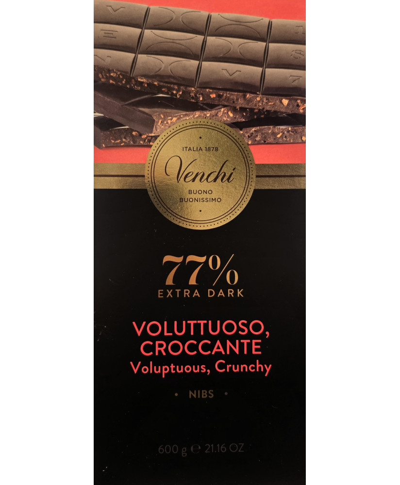 Vendita online tavolette di cioccolato Venchi fondente extra 77% di cacao con Nibs. Shop on line cioccolata fondente di qualita'